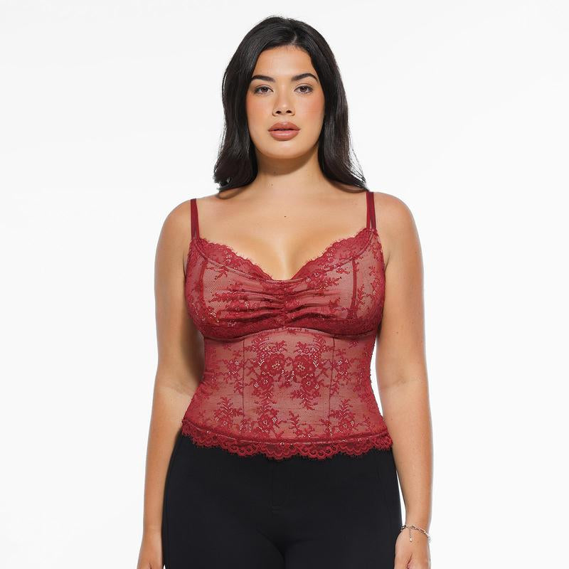 Popilush Sexy Lace Top - Deep U Neck Adjustable Straps for Women - Kiki of DC Styles Store