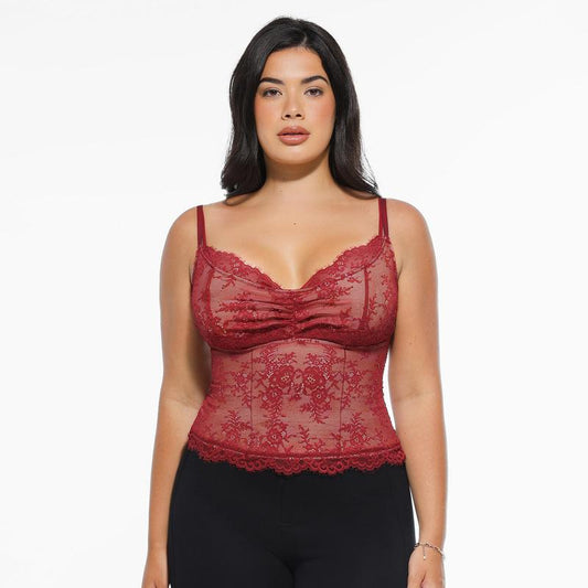 Popilush Sexy Lace Top - Deep U Neck Adjustable Straps for Women - Kiki of DC Styles Store
