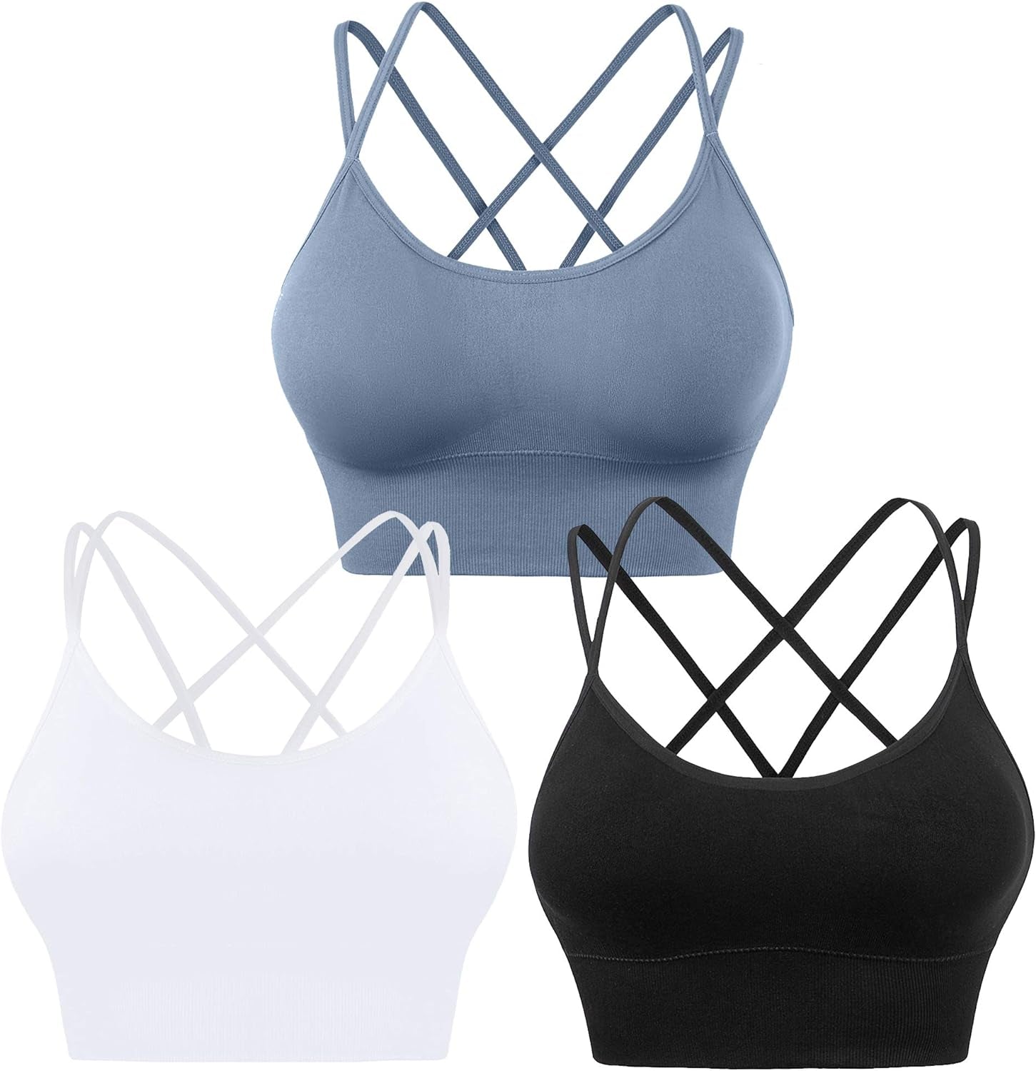 Cross Back Sport Bras Padded Strappy Criss Cross Cropped Bras for Yoga Workout Fitness Low Impact - Kiki of DC Styles Store