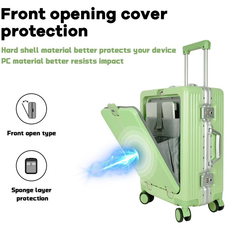 YGL Front Opening Luggage Sets Multifunctional Trolley Case Aluminum Frame Suitcase Set & TSA & Airline Certified Size, Carry-On Suitcase Can Be Used for Vacation, Travel, Business Trip, School and Outdoor Sports Carry-On Suitcase