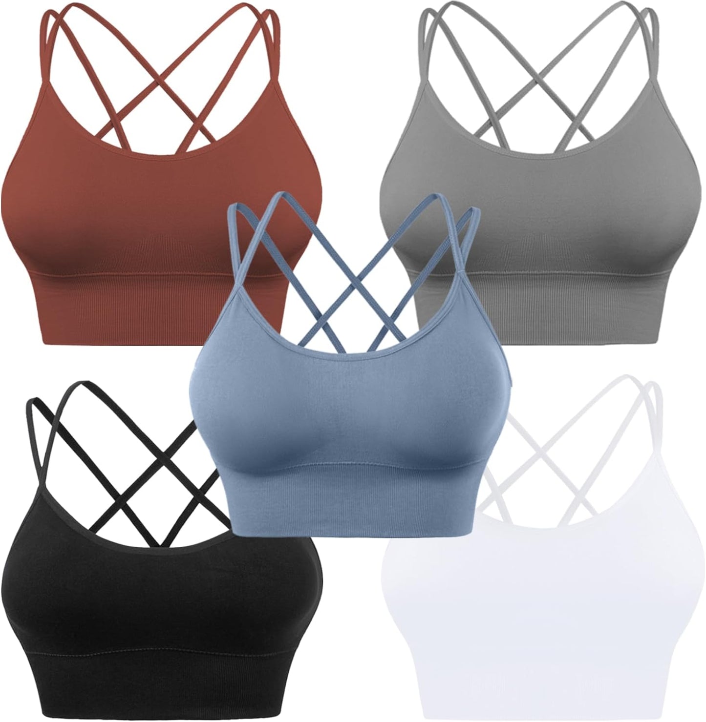 Cross Back Sport Bras Padded Strappy Criss Cross Cropped Bras for Yoga Workout Fitness Low Impact - Kiki of DC Styles Store