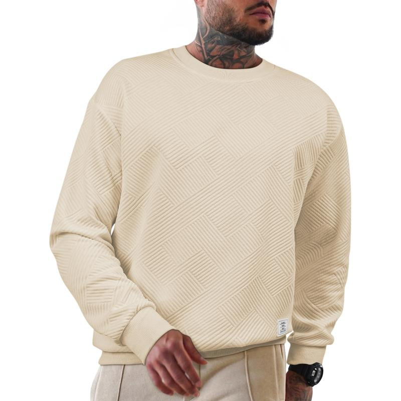 Dokotoo Men's Stylish Crewneck Sweatshirt - Long Sleeve Solid Color Pullover with Geometric Texture