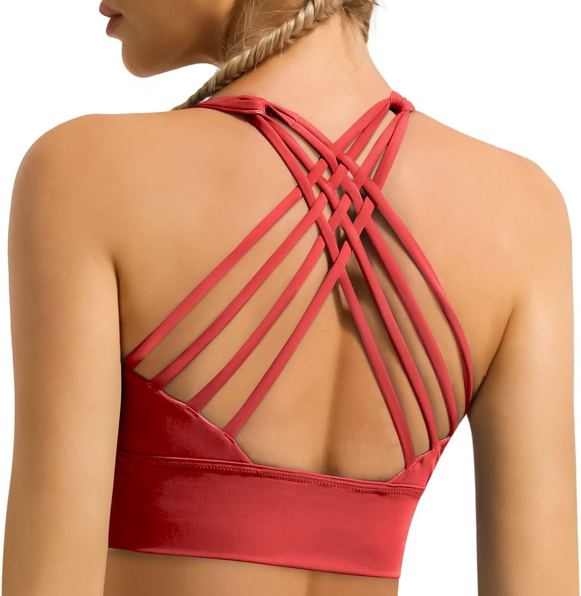 Women'S Strappy Longline Sports Bra Crisscross Back Medium Support Padded Workout Tank Yoga Crop Top - Kiki of DC Styles Store