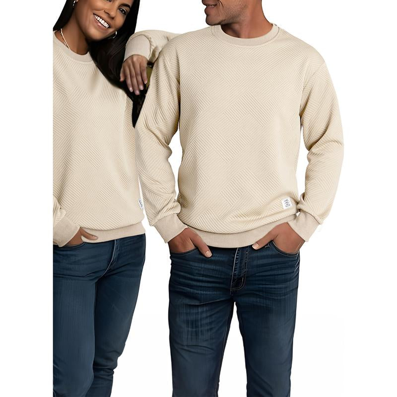 Dokotoo Men's Stylish Crewneck Sweatshirt - Long Sleeve Solid Color Pullover with Geometric Texture