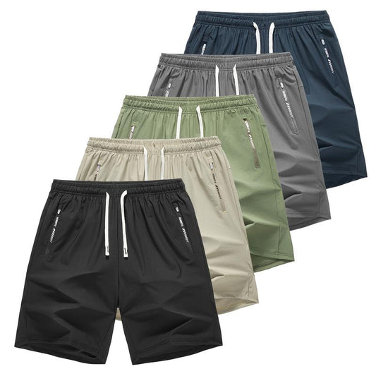5-Pack Men'S Summer Solid Color Shorts with Adjustable Drawstring Waistband, Zippered Printed Side Pockets, Solid Color Design, Simple and Practical, Suitable for Indoor and Outdoor Wear in Summer, Breathable and Quick-Drying, Casual and Comfortable