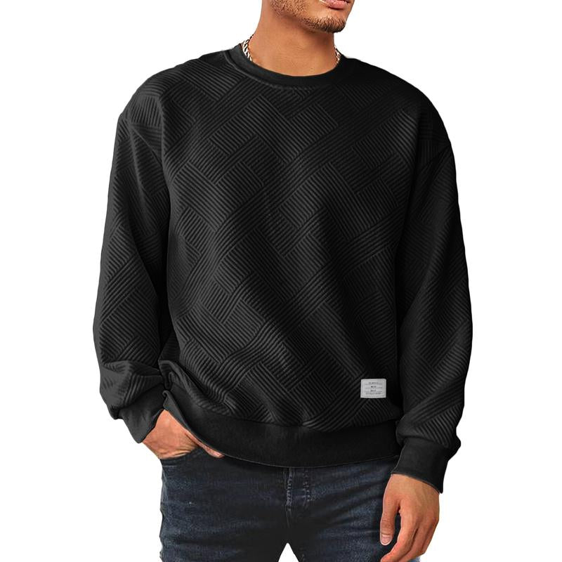Dokotoo Men's Stylish Crewneck Sweatshirt - Long Sleeve Solid Color Pullover with Geometric Texture