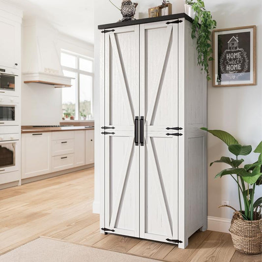 71" Kitchen Pantry Storage Cabinets with Farmhouse Doors, Adjustable Shelves for Space in Dining or Living Room, Modern Furniture Organization Closet - Kiki of DC Styles Store