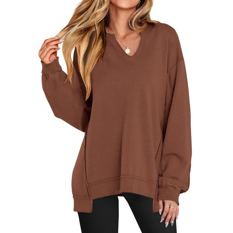 Oversized V Neck Sweatshirt for Women - Stylish Lightweight Long Sleeve Tunic for Winter Casual Wear and Teen Fashion - Kiki of DC Styles Store