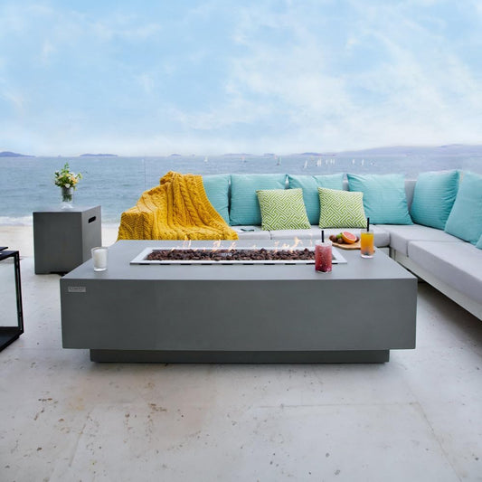 Granville 60" Modern Cast Concrete Fire Table - 45,000 BTU Natural Gas Fire Pit with Decorative Lava Rocks for Ultimate Outdoor Ambiance