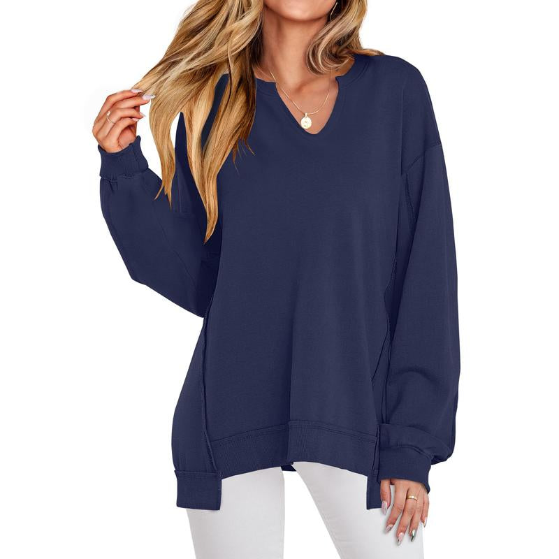 Oversized V Neck Sweatshirt for Women - Stylish Lightweight Long Sleeve Tunic for Winter Casual Wear and Teen Fashion - Kiki of DC Styles Store