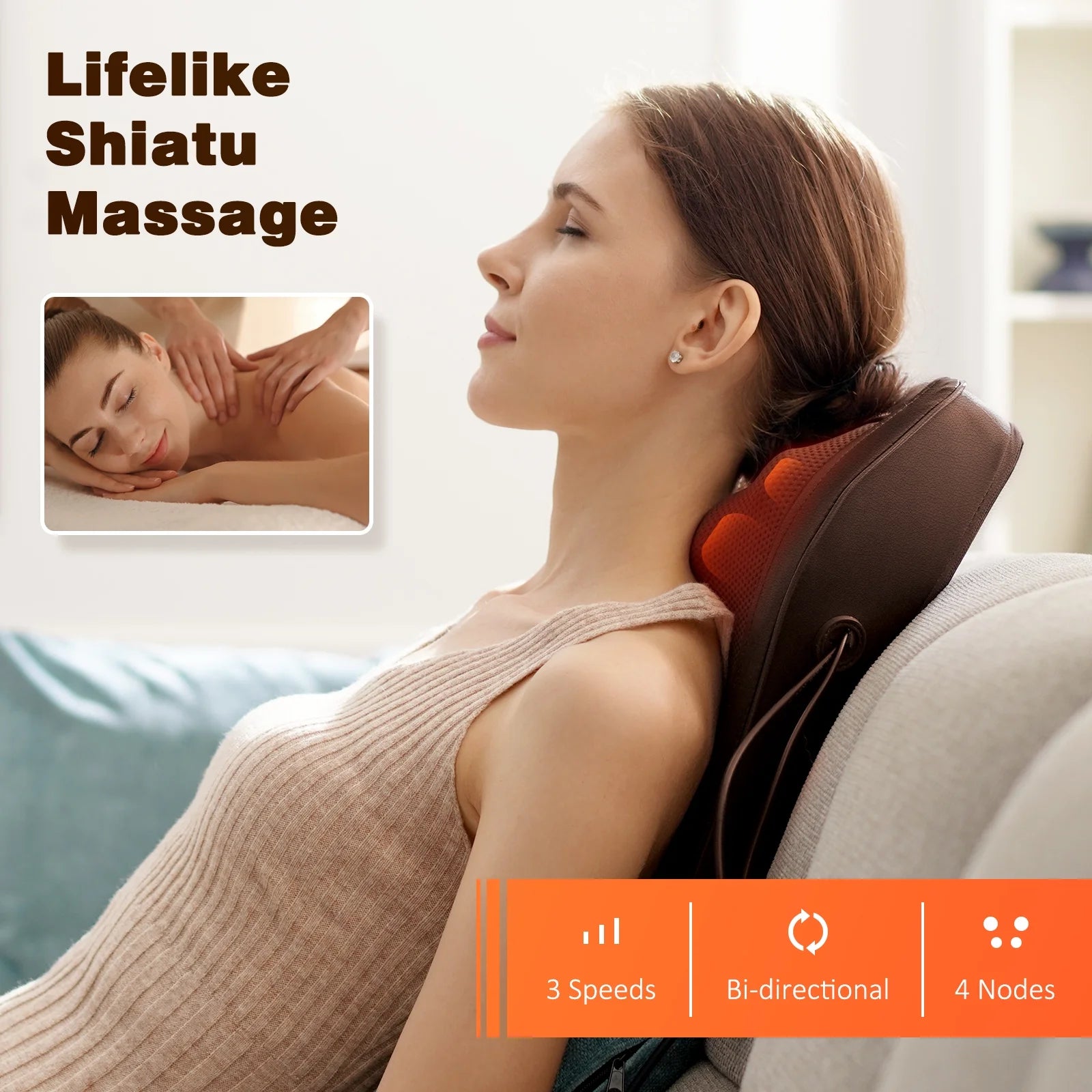 Back Massager with Heat and Vibration, Shiatsu Neck Massager Pillow Deep Tissue Care, Brown Gift for Mom and Dad