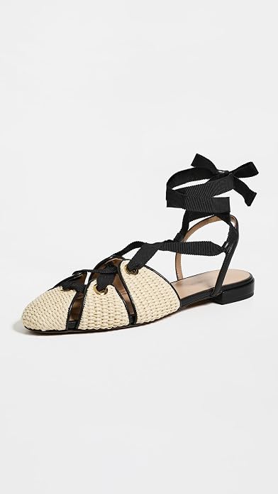 Ulla Johnson Women's Artemis Eyelet Flat Sandals - Woven Raffia Luxe Flats Larroudé