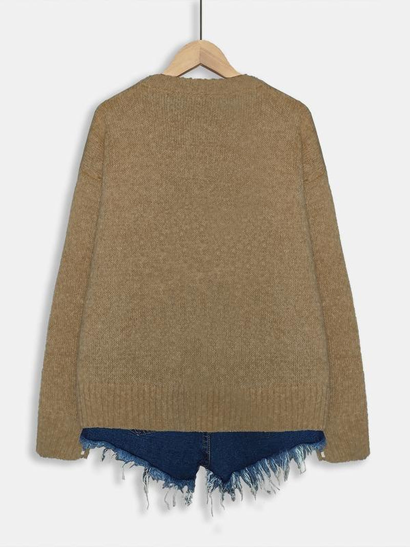 Women'S Cartoon Animal Print round Neck Sweater, Casual Long Sleeve Crew Neck Jumper for Fall & Winter, Fashion Women'S Knitwear for Daily Wear, Tops, Womenswear - Kiki of DC Styles Store