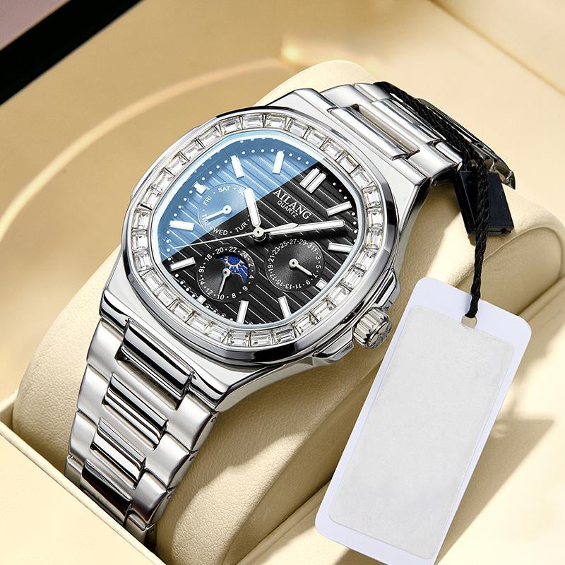 AILANG Exquisite Watch, Elegant Quartz Watch with Luminous Hand, Classic Business Rhinestone, and a Striking Blue Watch Face, a Stylish Gift for Any Occasion. - Kiki of DC Styles Store