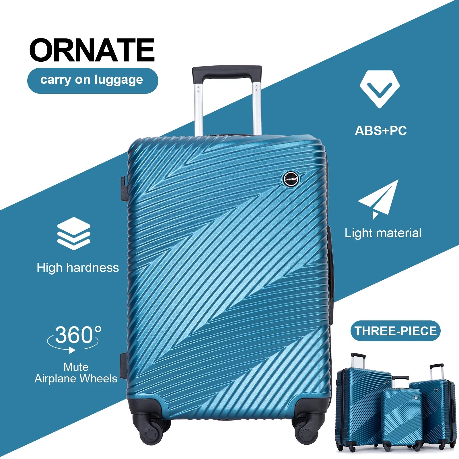 Luggage 3 Piece Set,Suitcase with Spinner Wheels Hardside Lightweight Luggage 20In24In28In.(Blue)