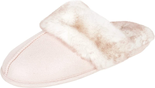 Indulge in Luxury: Jessica Simpson Women's Cozy Pink Faux Fur Memory Foam Slippers with Anti-Skid Soles