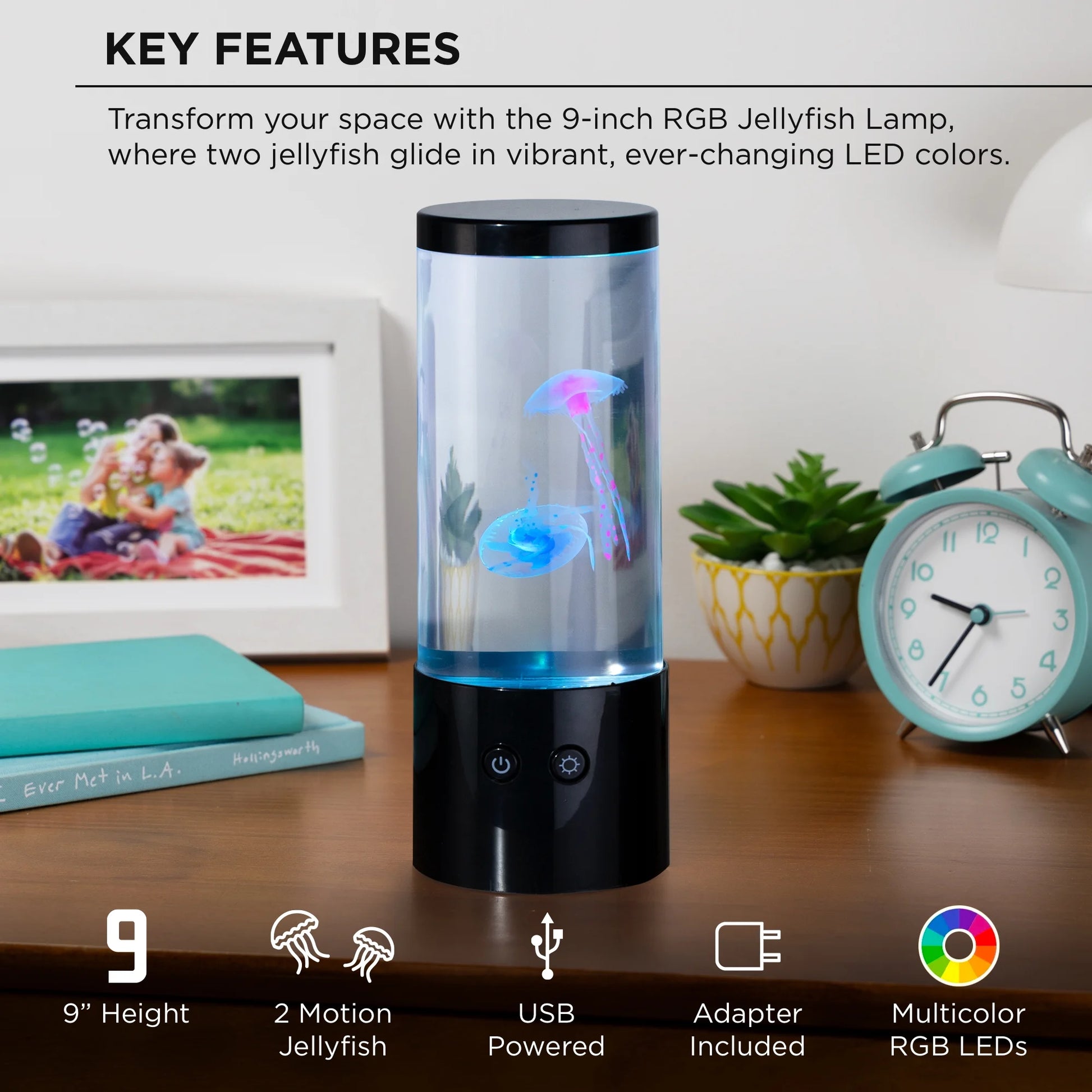 Jellyfish Night Light Lamp Motion & Multicolor Leds - Easy Mode Switching, USB Powered - 9" - Kiki of DC Styles Store