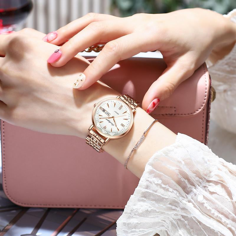 Silvermelody Waterproof Luminous Women'S Watch Female Student Korean Style Trendy Dual Calendar Quartz Watch Ultra-Thin - Kiki of DC Styles Store