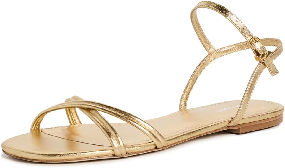 Larroudé Women's Annie Gold Metallic Leather Ankle Strap Flat Sandals Kiki of DC Styles Store