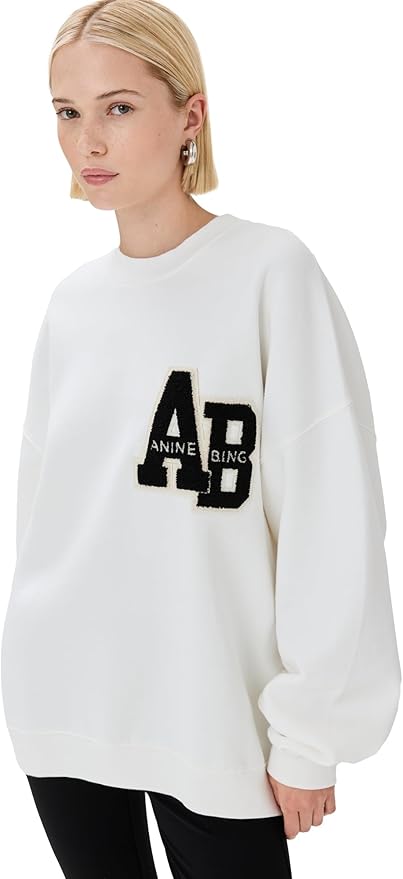 ANINE BING Women’s Miles Oversized Sweatshirt Letterman – Off-White Organic Cotton Kiki of DC Styles Store