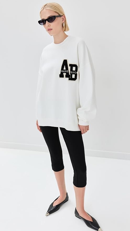 ANINE BING Women’s Miles Oversized Sweatshirt Letterman – Off-White Organic Cotton Kiki of DC Styles Store