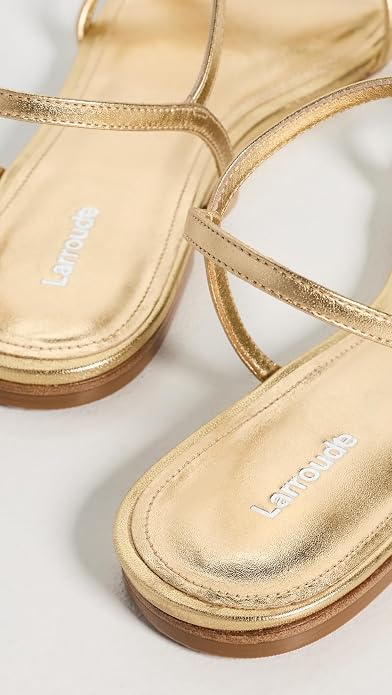 Larroudé Women's Annie Gold Metallic Leather Ankle Strap Flat Sandals Kiki of DC Styles Store