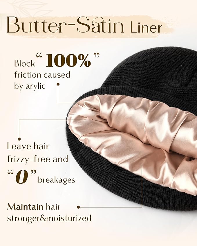 Satin Lined Beanie for Winter - Stylish Unisex Knit Hat for Warmth Kiki of DC Styles Store