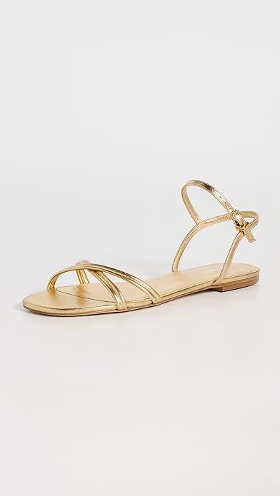 Larroudé Women's Annie Gold Metallic Leather Ankle Strap Flat Sandals Kiki of DC Styles Store