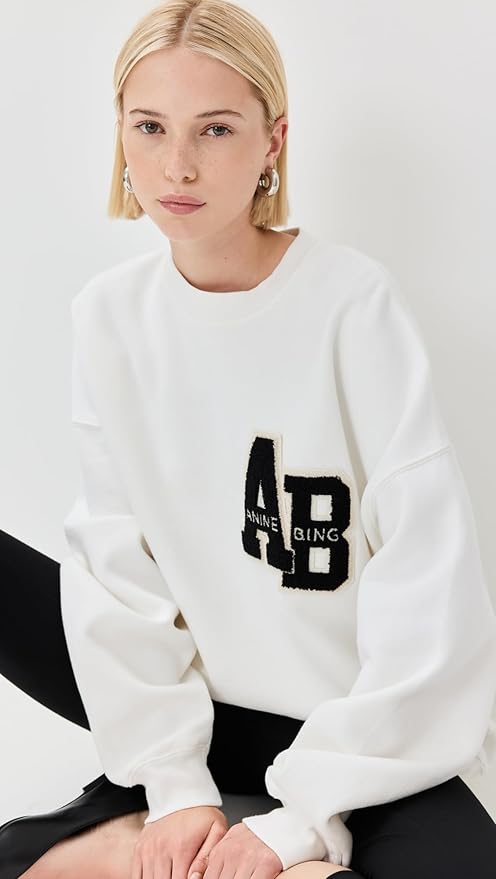 ANINE BING Women’s Miles Oversized Sweatshirt Letterman – Off-White Organic Cotton Kiki of DC Styles Store