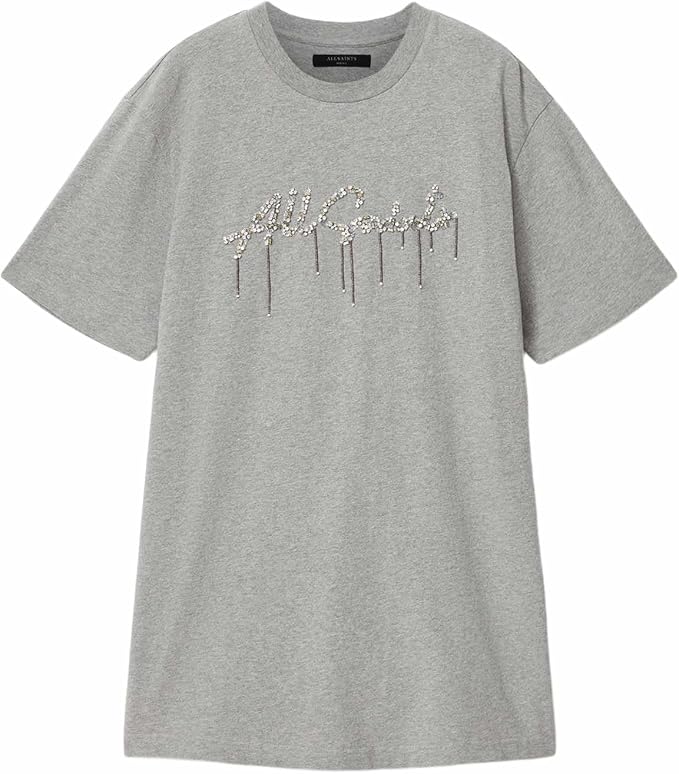 AllSaints Women's Chains Tee Dress – Grey Melange Cotton Short Sleeve Dress AllSaints