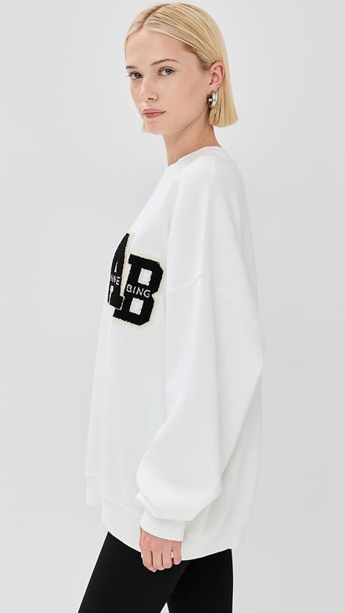 ANINE BING Women’s Miles Oversized Sweatshirt Letterman – Off-White Organic Cotton Kiki of DC Styles Store