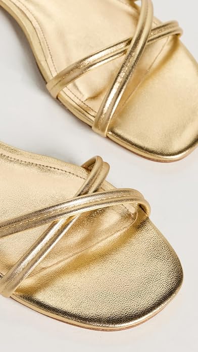 Larroudé Women's Annie Gold Metallic Leather Ankle Strap Flat Sandals Kiki of DC Styles Store